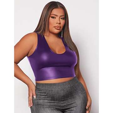 Floerns Women's PU Leather V Neck Sleeveless Solid Camisole Crop Tank Top Dark Purple 4XL