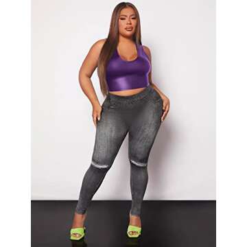 Floerns Women's PU Leather V Neck Sleeveless Solid Camisole Crop Tank Top Dark Purple 4XL