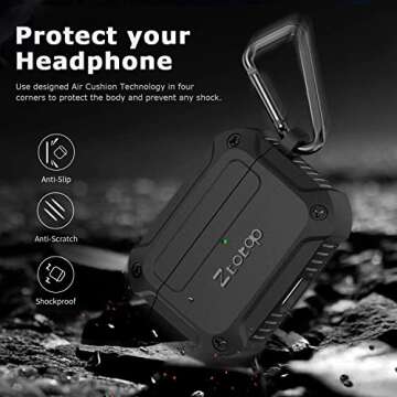 Ztotop Case for AirPods Pro 2019, Designed with Full Tough Silicone+Shock-Resistant Protective Cover, Front LED Visible, Durable Armor Case with Smooth Skin - Black
