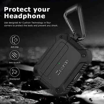 Ztotop Case for AirPods Pro 2019, Designed with Full Tough Silicone+Shock-Resistant Protective Cover, Front LED Visible, Durable Armor Case with Smooth Skin - Black
