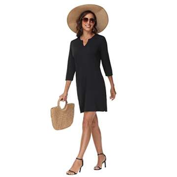 Lightbare Women’s Casual 3/4 Sleeve Dress with Pockets