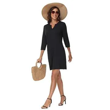 Lightbare Women’s Casual 3/4 Sleeve Dress with Pockets
