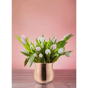 Serene Spaces Living Copper Plated Flower Vase, Decorative Copper Vase, Floral Centerpiece at Weddings, Events, Parties, Home Dining Table, Rose Gold Vases, Measures 4.75" Tall & 5" Diameter