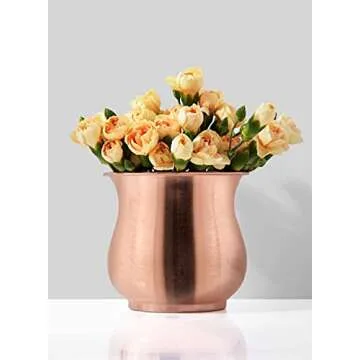Serene Spaces Living Copper Plated Flower Vase, Decorative Copper Vase, Floral Centerpiece at Weddings, Events, Parties, Home Dining Table, Rose Gold Vases, Measures 4.75" Tall & 5" Diameter