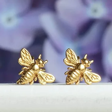 Handcrafted Little Gold Bee Earrings for Sensitive Ears