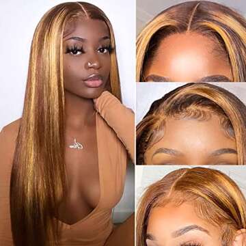 Hermosa HD Transparent Highlight Lace Front Wigs Human Hair Pre Plucked 150% Density 9A Highlight 4/27 Human Hair Wigs for Women with Baby Hair Middle Part 16 inch