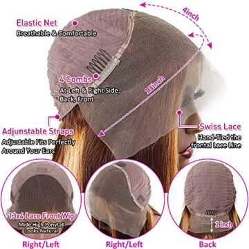 Hermosa HD Transparent Highlight Lace Front Wigs Human Hair Pre Plucked 150% Density 9A Highlight 4/27 Human Hair Wigs for Women with Baby Hair Middle Part 16 inch