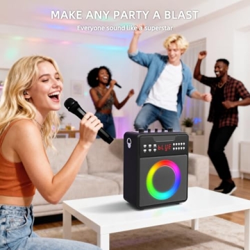 Karaoke Machine for Adults & Kids - Portable Speaker with 2 Mics, LED Lights, USB/AUX Support
