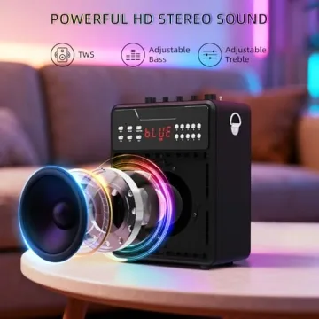 Karaoke Machine with 2 Wireless Mics and LED Lights