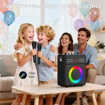 Karaoke Machine with 2 Wireless Mics and LED Lights