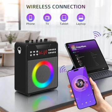 Karaoke Machine with 2 Wireless Mics and LED Lights