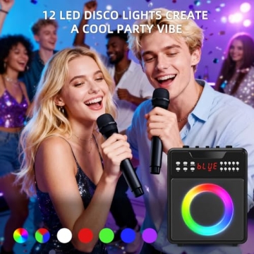 Karaoke Machine with 2 Wireless Mics and LED Lights
