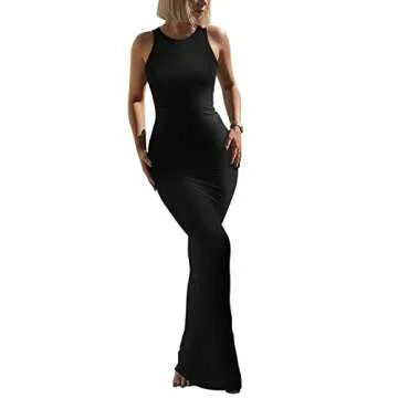 REORIA Elegant Halter Neck Maxi Dress for Summer Events