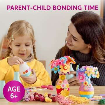 Klever Kits Button Flower Craft with 2 Vases - Make Your Own Flower Bouquet with Button and Felt - DIY Kits Art and Crafts Gift for Birthday