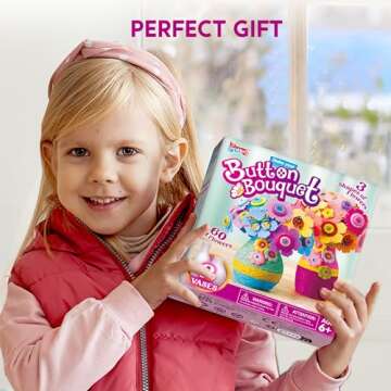 Klever Kits Button Flower Craft with 2 Vases - Make Your Own Flower Bouquet with Button and Felt - DIY Kits Art and Crafts Gift for Birthday