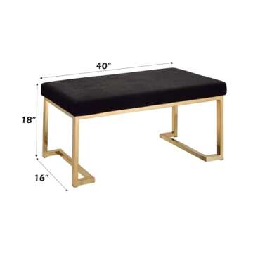 Acme Boice Rectangular Bench with Metal Tube in Black Fabric and Champagne