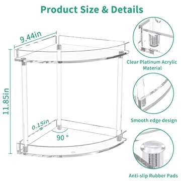 NPPLUS 2 Tier Acrylic Bathroom Counter Organizer, Clear Bathroom Countertop Corner Organizer, 2-Tier Corner Storage Shelf Vanity Trays, Home Storage Holder for Makeup Cosmetics Perfume Organizer