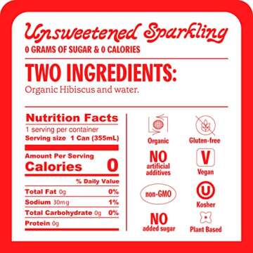 Ruby Hibiscus Organic Sparkling Water Variety Pack - 12pk x 12oz Cans - 1000+ Antioxidants, Non-GMO, Vegan, Gluten-Free, Kosher - Refreshingly Juicy & Hydrating!