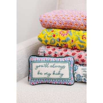 FURBISH Handmade Needlepoint Decorative Throw Pillow - Be My Baby - 5" x 8" - Mini Embroidered Accent Pillow for Bed, Chair, Couch, Sofa - Aesthetic Room Decor