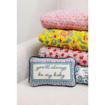 FURBISH Handmade Needlepoint Decorative Throw Pillow - Be My Baby - 5" x 8" - Mini Embroidered Accent Pillow for Bed, Chair, Couch, Sofa - Aesthetic Room Decor