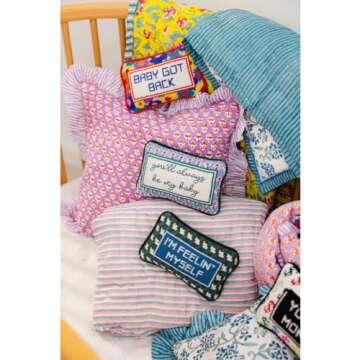 FURBISH Handmade Needlepoint Decorative Throw Pillow - Be My Baby - 5" x 8" - Mini Embroidered Accent Pillow for Bed, Chair, Couch, Sofa - Aesthetic Room Decor