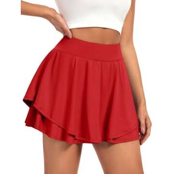 IUGA Tennis Skirt Pleated Skorts for Woman Double Ruffle Golf Skirts for Women Skort with Pockets Tummy Control Athletic Skirt Navy Red