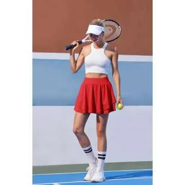 IUGA Tennis Skirt Pleated Skorts for Woman Double Ruffle Golf Skirts for Women Skort with Pockets Tummy Control Athletic Skirt Navy Red