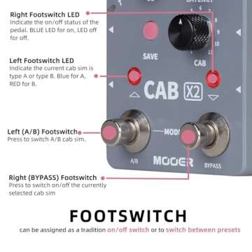 MOOER CAB X2 Dual Footswitch Cab Sim IR Loading Stereo Cabinet Simulation Pedal with 14 Presets Slots Supporting Software Editing