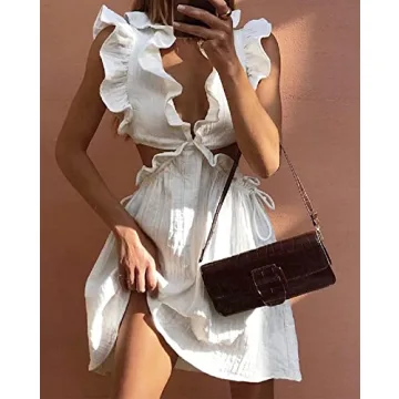 Argeousgor Elegant Ruched Mini Dress Square Neck Lace