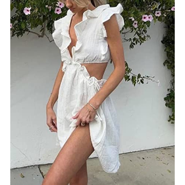 Argeousgor Elegant Ruched Mini Dress Square Neck Lace