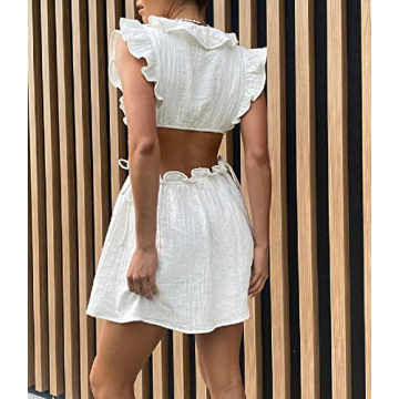 Argeousgor Elegant Ruched Mini Dress Square Neck Lace