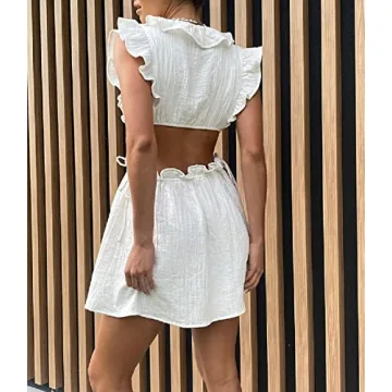 Argeousgor Elegant Ruched Mini Dress Square Neck Lace