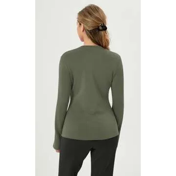 ODODOS Women's Modal Soft Long Sleeve T-Shirt with Thumb Holes, Crew Neck, Fitted Pullover for Casual & Layering, Dark Sage, Large