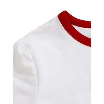 Verdusa Women's Contrast Binding Short Sleeve Slim Fitted Ringer Crop Tee Top White and Red M