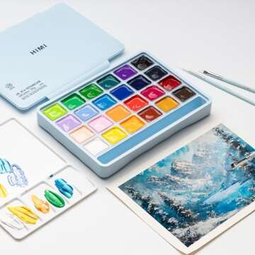 HIMI Gouache Paint Set - 24 Colors & 3 Brushes Included