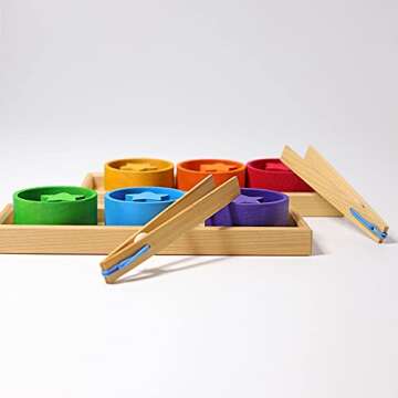 Grimm's Rainbow Bowls Shape & Color Sorting Game/Activity Set with 2 Pairs of Grabbing Tongs