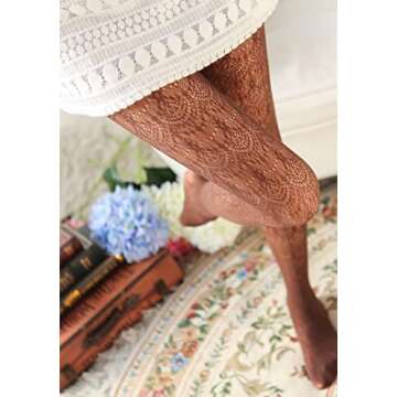 SurBepo Women Fishnet Hollow Out Knitted Patterned Thick Warm Stockings Tights Vertical Strips Pantyhose For Female(B-Coffee, One Size)