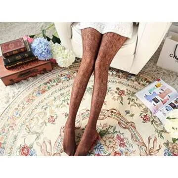 SurBepo Women Fishnet Hollow Out Knitted Patterned Thick Warm Stockings Tights Vertical Strips Pantyhose For Female(B-Coffee, One Size)