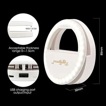 Raphycool Selfie Light Rechargeable, Selfie Ring Light Phone, 1500Mah Power-Bank 36 Led Light Clip on Cellphone Compatible with iPhone iPad Samsung Galaxy Photography Camera,White