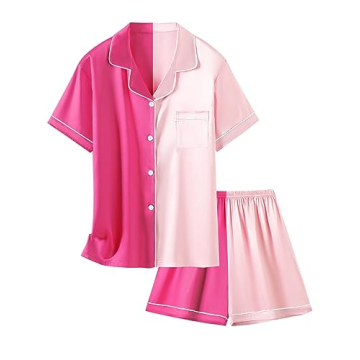 Schbbbta Women Pajamas Set - Luxurious Satin Silk Button-Down Summer Sleepwear