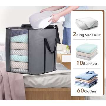 SLEEPING LAMB 120L Extra Large Blanket Storage Bags with Reinforced Handles and Clear Window