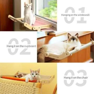 MEWOOFUN Cat Window Perch Lounge Mount Hammock Window Seat Bed Shelves for Indoor Cats No Drilling No Suction Cup (Yellow/Grey)