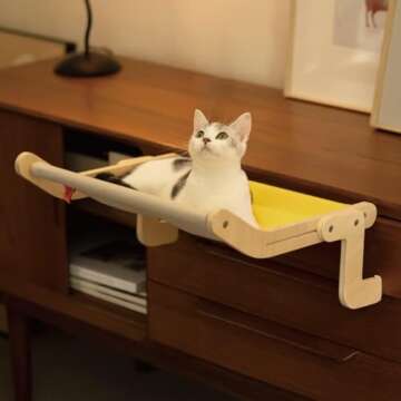 MEWOOFUN Cat Window Perch Lounge Mount Hammock Window Seat Bed Shelves for Indoor Cats No Drilling No Suction Cup (Yellow/Grey)