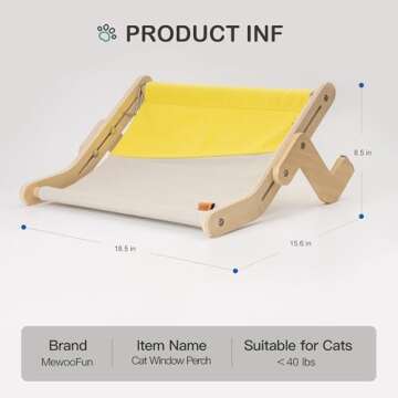 MEWOOFUN Cat Window Perch Lounge Mount Hammock Window Seat Bed Shelves for Indoor Cats No Drilling No Suction Cup (Yellow/Grey)