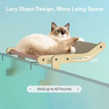 MEWOOFUN Cat Window Perch Lounge Mount Hammock Window Seat Bed Shelves for Indoor Cats No Drilling No Suction Cup (Yellow/Grey)