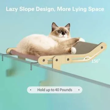 MEWOOFUN Cat Window Perch Lounge Mount Hammock Window Seat Bed Shelves for Indoor Cats No Drilling No Suction Cup (Yellow/Grey)
