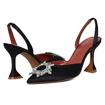 EAZZ Women's High Heeled Sandals Pointed Toe Crystal Satin Rhinestone Backless Slingback Stiletto Slip On Pumps