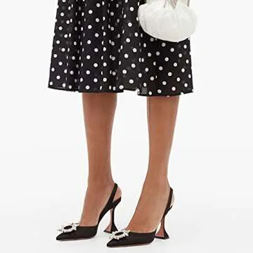 EAZZ Women's High Heeled Sandals Pointed Toe Crystal Satin Rhinestone Backless Slingback Stiletto Slip On Pumps