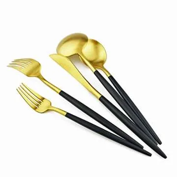 Gugrida Black Gold Flatware, Royal 20 Piece Matte Black Handle 18/10 Stainless Steel Tableware Sets for 4 Including Forks Spoons Knives, Camping Silverware Travel Utensils Set Cutlery (Black Gold)