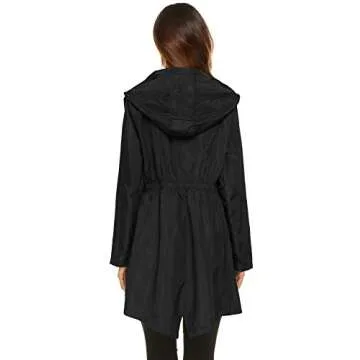 LOMON Women Waterproof Lightweight Rain Jacket Active Outdoor Hooded Raincoat (L, Black1)